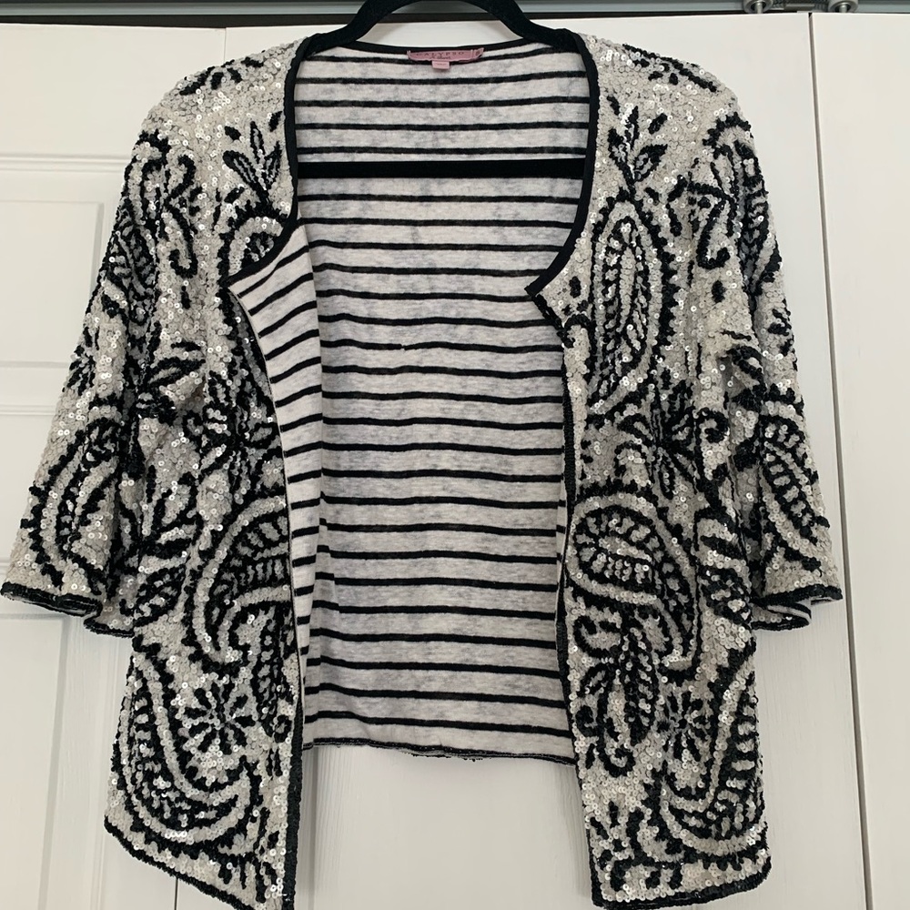 Calypso St. Barth GORGEOUS sequin jacket with striped cotton lining small